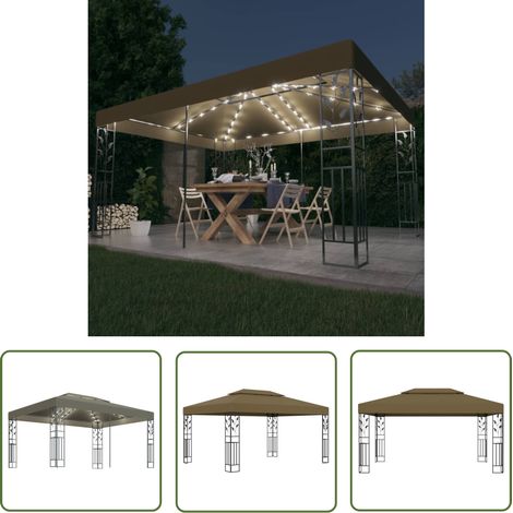 The Living Store Pavillon mit Doppeldach & LED-Lichterkette 3x4 m Taupe - Pavillon - Gartenpavillon - Outdoor Möbel - Sommergarten - Grillparty (1/5)