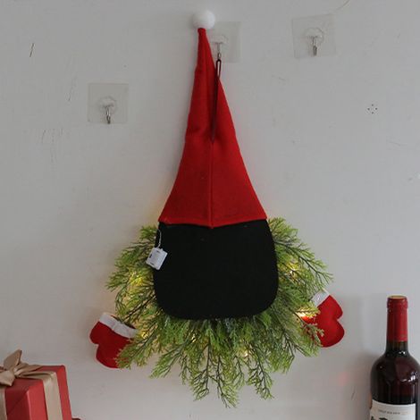 Couronne de Noël Santas Claus sans visage lumineuse déco murale porte restaurant bar (1/5)