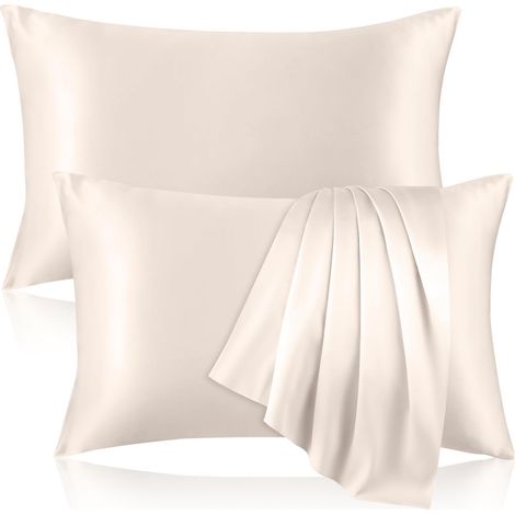Funda de almohada de satén para cabello y piel sensible - Textura sedosa de alta densidad 51x76cm Beige Lavable a máquina (1/5)