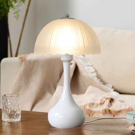 Lampe de table LED, veilleuse décorative, lampe de chevet avec abat-jour en verre dépoli, lampe de bureau rétro en métal, lumière chaude (blanc) (1/5)