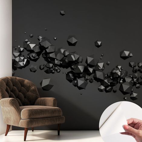 Tapete Selbstklebend - abwaschbar - Tapete mit Motiv - trendige Wanddeko - elegant Fototapete Schwarze Formen 250x250 cm (1/5)