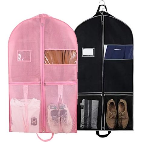 Set di 2 borse porta abiti da viaggio,in tessuto non tessuto,lunghezza 110 cm,perfette per l'armadio (rosa,nero) (1/5)