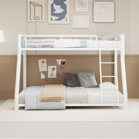 Letto a castello 90x190/140x190 cm in metallo bianco, salvaspazio per ragazzi e adulti - FLORAGRACE (1/5)