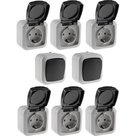 Feuchtraum Set 6x Steckdose 2x Wechselschalter Aufputz IP44 (1/5)
