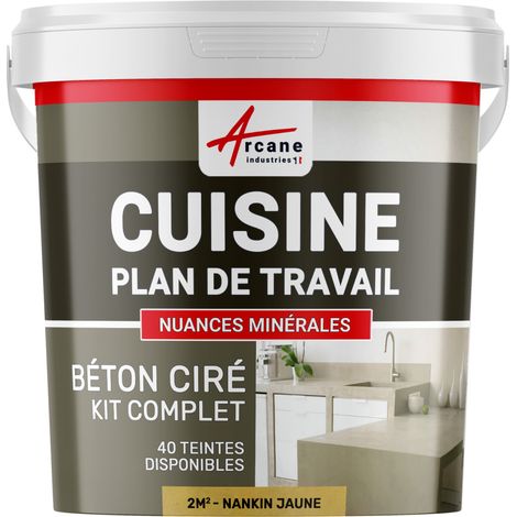 Béton ciré cuisine, plan de travail, crédence, évier sol et mur revêtement mural décoratif kit complet - 2 m² (en 2 couches) Nankin Jaune - ARCANE INDUSTRIES