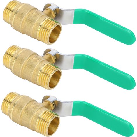 Dreiteiliges Kugelventil mit doppeltem 1/2-Zoll-Außengewinde, Absperrventil für Wasserleitungen aus dickwandigem Messing (1/5)