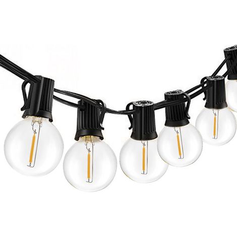 Guirlande lumineuse extérieure de 15 mètres – 25 douilles E12 – 2 ampoules LED G40 de rechange – Indice de protection IP44 (1/4)