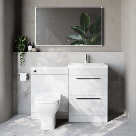 Napoli 390 Cento Gloss White 1200mm 2 Drawer Vanity Unit Toilet Suite with Glide Basin - 1200mm - Chrome 320mm HandleWith Kingston Toilet Pan and Seat