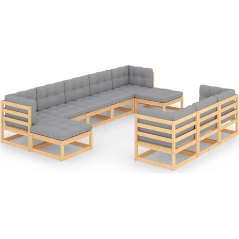 Set Salotto Giardino 10pz Cuscini Antracite Legno Massello Pino vidaXL (1/5)