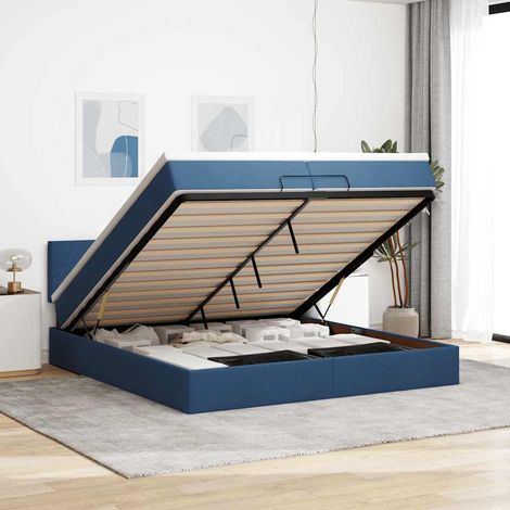 Ottoman-Bett mit Matratze Blau 200x200 cm Stoff (1/5)