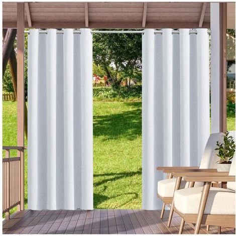 1 Panneau Rideau Extérieur Et Intérieur Bloquant Le Soleil Rideaux à Œillets D'Intimité Pour Pergola Porche Pavillon Jardin Pelouse Couloir, 132213Cm, Blanc (1/5)