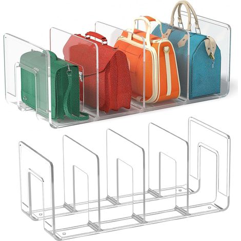 Lot de 2 organisateurs de placard, séparateurs pour sacs, armoire à 4 emplacements pour chambre à coucher, garde-robe, bibliothèque, cuisine, rangement et organisation (transparent) (1/5)