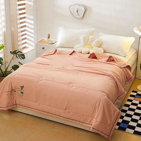 Couette Été - Fibre Lavée - Effet Rafraîchissant - 150 x 110 cm - Vert Eau-Melon Rouge Marine Gris Orange - 440 g (1/5)