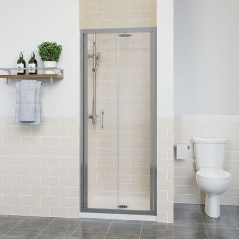 Bi Fold Shower Door Enclosure Bathroom Walk In Glass Screen Panel Chrome 700mm (1/5)