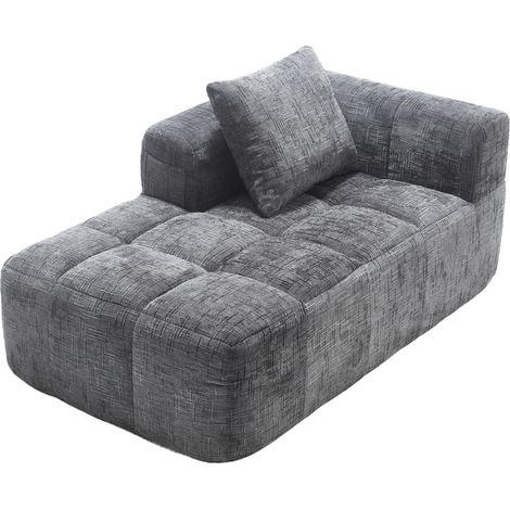Chaise longue comoda in ciniglia grigio, senza montaggio, con cuscino e tasche laterali (1/5)
