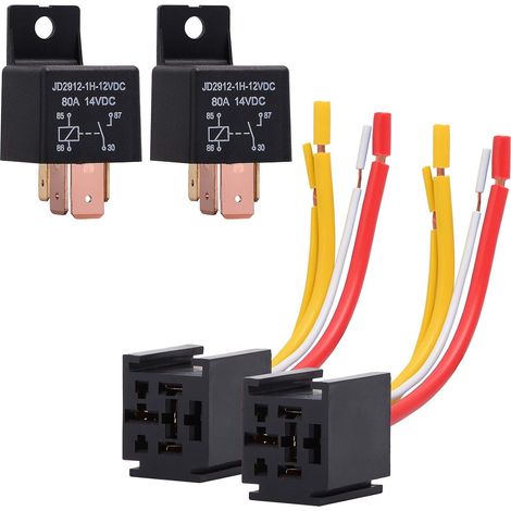 2 Pack Relais 12V 80A 4 Pin Car Truck Motor Heavy Duty on/Off normalement Ouvert SPST Relais Socket Plug-4 Fils Automobile (1/5)