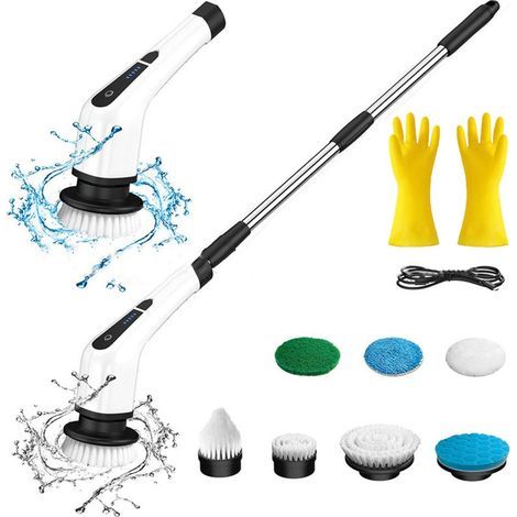Produits de nettoyage-ensemble de brosses de nettoyage sans fil/noir et blanc1 + gants en latex Oxford/épaissi 1 paire1 (1/4)