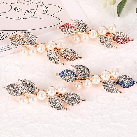 Set mit 4 koreanischen Haarnadeln, verziert mit Perlen und Strasssteinen – Schlichte florale Haaraccessoires für Damen, frühlingshafte Haarspangen für Pferdeschwänze oder seitliche Frisuren (1/5)