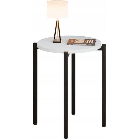 Comodino rotondo in metallo nero, 35x35x46 cm. (1/5)