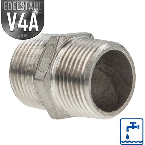 ES Doppelnippel Edelstahl V4A (AISI 316), AG/AG, Typ 280, 3/8 Zoll