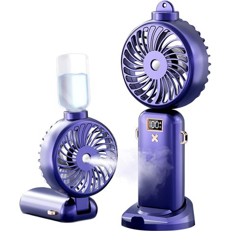 Ventilateur portable, mini ventilateur de poche avec brumisateur, batterie rechargeable 3000 mAh, 5 vitesses, pliable à 90°.-AquaForge (1/5)