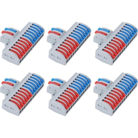 Bornier Electrique Conducteurs de Fil à Levier 2 en 12 Sorties, Bornier Rail DIN, Domino Electrique de Câblage Robuste pour Appareils Ménagers 6 Pièces (1/5)