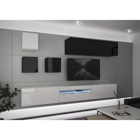 Ensemble meuble TV NEXT 277 AN277-17BW-HG26-1A blanc-noir brillant 257 cm