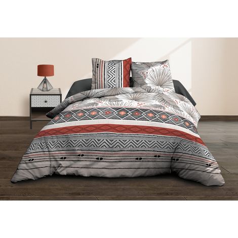 Housse de couette 220x240 + 2 taies - Pur coton 57 fils - Palme (1/4)