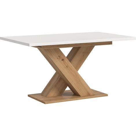 Motion table de salle à manger pieds X 90x150/190 cm avec 1 rallonge blanc, chêne décor. (1/5)