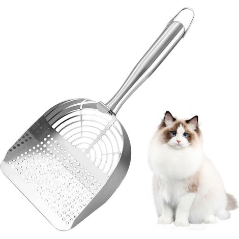 Pala para arena de gato genérica, 2 en 1, de acero inoxidable, para recoger los desechos de los animales, especialmente los de los gatitos, para el hogar, la sala de estar y el interior, para varios a (1/5)
