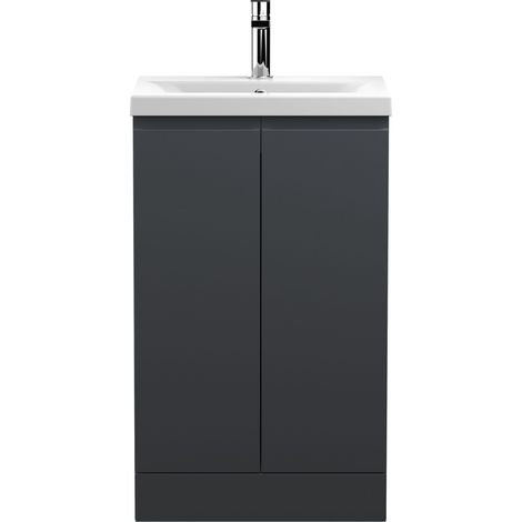 Mavesyn Contemporary 2 Door Floor Standing Vanity Unit with Mid-Edge Basin, Dark Grey, 500mm