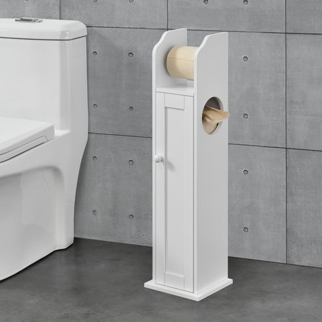 Armadietto Stretto da Bagno con Portarotolo e Vani Portaoggetti 78x20x18 cm - Bianco [en.casa] (1/5)