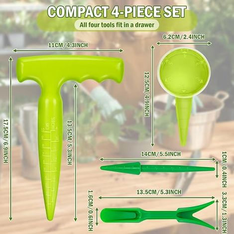 Set di attrezzi: seminatrice e plantatore per bulbi - vaso per bulbi per piantagione - attrezzo da giardinaggio per semina di ortaggi e fiori, verde chiaro (1/4)