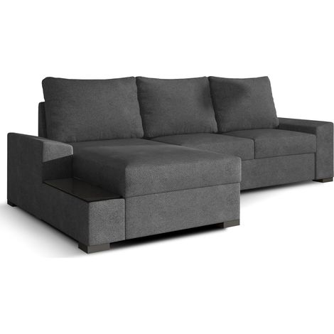 Canapé angle gauche convertible tissu doux gris James 245cm (1/5)