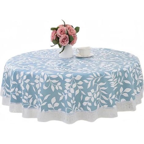 Nappe ronde PVC lavable et résistante à l'eau Ø152 cm, facile à nettoyer, protection de table pour salle à manger, jardin, balcon et extérieur, bleu (1/5)