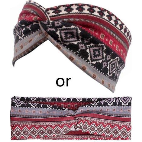 Bandeau turban élastique imprimé ethnique pour femme, style ethnique, avec motif croisé. (1/5)