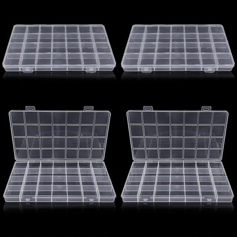 4 pièces Boite Rangement Plastique avec 28 Compartiments, Boite Compartiment Transparent,pour petites pièces en plastique avec étiquette, Artisanat, Perles, Bijoux, Petites Pièces