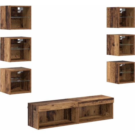Mobile porta TV moderno da parete con illuminazione a LED 30 x 28,5 x 30 cm in legno anticato 020056088