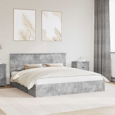 vidaXL Cama con almacenamiento con cajón Gris Concreto 200 x 200 cm (1/5)