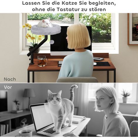 Lit pour chat de bureau pivotant 360°, réglable en hauteur, coussin détachable et lavable en machine, pour félins jusqu'à 6 kg, parfait pour maison ou travail, gris. (1/4)
