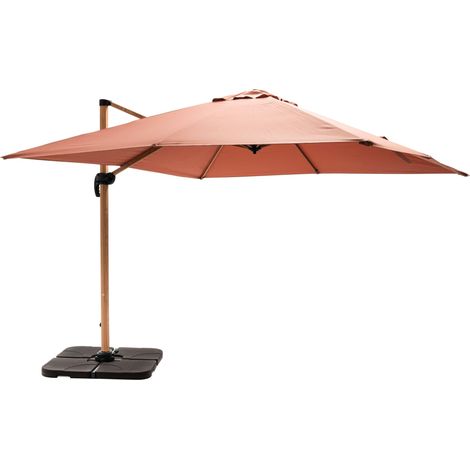 Parasol déporté 3x3m et 4 dalles à remplir effet bois argile (1/5)