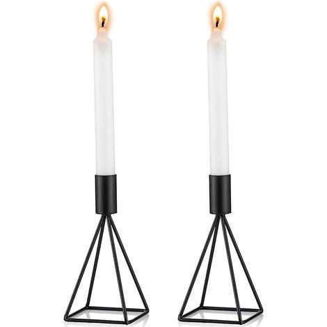 noir-lot De 2 Bougeoirs Chandeliers Candlabres En Noir Mtal Gomtrique, Bougeoirs De Diffrentes Tailles, Vintage Bougeoir De Dcoration De Table Mar (1/5)