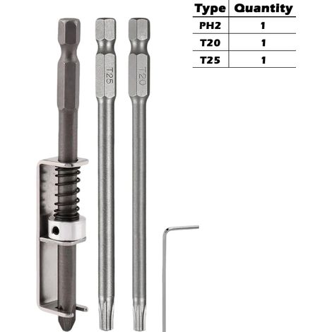 Porte‑embouts de tournevis à ressort anti‑chute, accessoire outil électrique 100 mm, embouts PH2, T20, T25 inclus, adapté aux vis PH2, T20 et T25 (1/5)