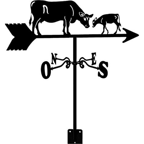 Girouette en métal avec silhouette de vache et de veau - Girouette décorative rurale pour jardin, toit et extérieur, noire, adaptée à toutes les conditions météorologiques, idéale comme décoration de