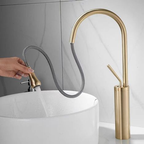 Spültischarmatur, 1 Einzelloch mit 60 cm Schlauch, Wohnmobilküche, Wäscherei, Bauernhaus, Camping, Bar, Kommode, gebürstetes Gold (1/4)