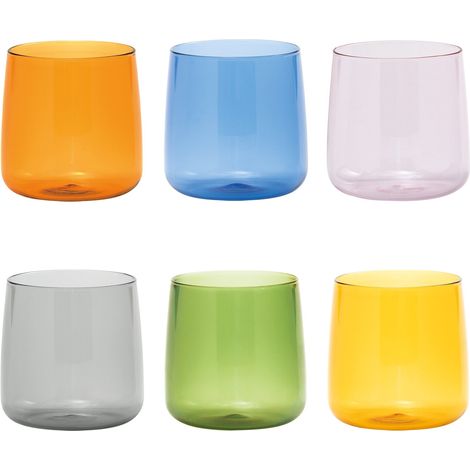 Zafferano Set 6 Verres No Bilia En Verre Borosilicaté Soufflé À La Main Couleurs Assorties Design Élégant Résistant Pour Table Moderne Et Quotidienne