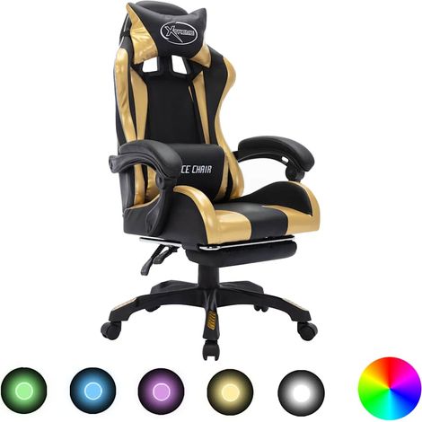 vidaXL Fauteuil de jeux vidéo avec LED RVB Doré et noir Similicuir (1/5)