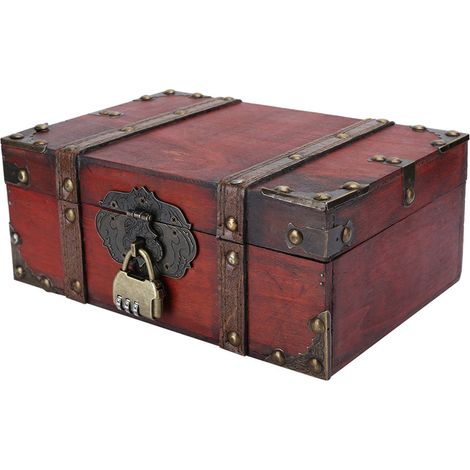 Coffret de rangement vintage en bois, coffre à bijoux décoratif avec serrure, décoration intérieure (6282-2301GK10 Rouge Verrou) (1/5)