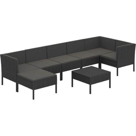8 PCS Garden Lounge Set con Vime PE Negro