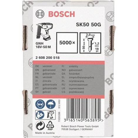 Perno a testa svasata SK50 50G, 1,2 mm, 50 mm, zincato, confezione da 5000 pezzi